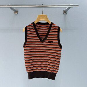 Miu Miu Color Block Striped Wool V-Neck Vest